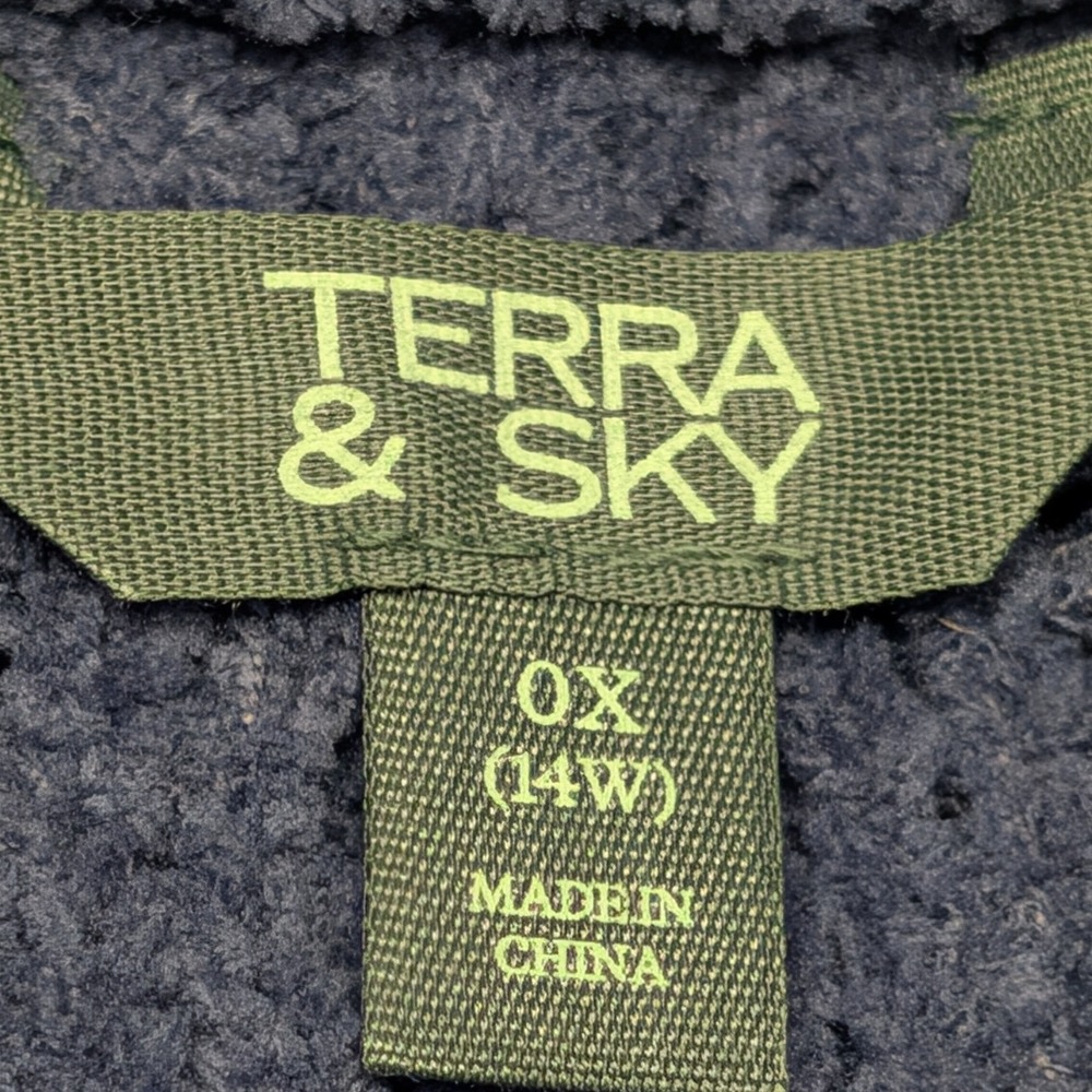Terra & Sky Chenille Boyfriend Cardigan Women's 0X (14)W Dolphin Blue New NWT - Picture 6 of 9